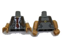 LEGO part Torso Vest, White Shirt Rumpled, Dark Red Tie, Shoulder Holster Pattern / Medium Nougat Arms with White Short Sleeves / Medium Nougat Hands 973pb2572c01