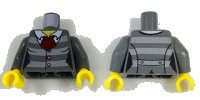 LEGO onderdeel Torso Female Jacket with Light Bluish Gray Stripes, 3 Buttons and Dark Red Scarf and Back Print Pattern / Dark Bluish Gray Arms / Yellow Hands 973pb2685c01