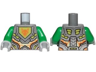 LEGO onderdeel Torso Nexo Knights Armor with Orange and Gold Circuitry and Lime Emblem Framed with Orange Fox Head Pattern / Green Arms / Light Bluish Gray Hands (973pb2719c01)