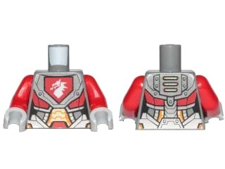 LEGO onderdeel Torso Nexo Knights Armor with Orange and Gold Circuitry and Emblem with White Dragon Pattern / Red Arms / Light Bluish Gray Hands (973pb2720c01)