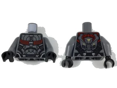 LEGO onderdeel Torso Armored Flight Suit with Black Panel Lines and Red Straps Pattern / Dark Bluish Gray Arms / Black Hands (973pb3037c01)