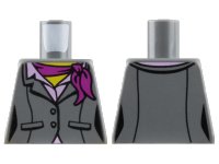 LEGO onderdeel Torso Female Suit Jacket with Buttons, Pockets, and Seams over Bright Pink Shirt with Collar, Magenta Scarf, Yellow Neck Pattern 973pb3158