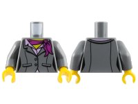 LEGO onderdeel Torso Female Suit Jacket with Buttons, Pockets, and Seams over Bright Pink Shirt with Collar, Magenta Scarf, Yellow Neck Pattern / Dark Bluish Gray Arms / Yellow Hands 973pb3158c01