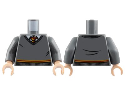 LEGO onderdeel Torso V-Neck Sweater, White Collar, Red and Yellow Tie and Waist Trim (Gryffindor) Pattern / Dark Bluish Gray Arms / Light Nougat Hands (973pb3192c01)