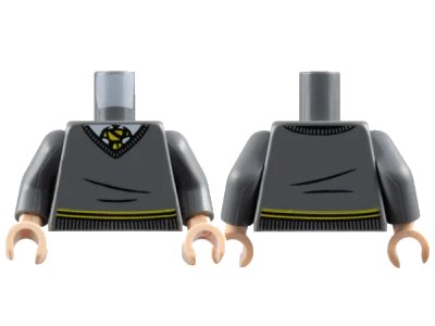 LEGO onderdeel Torso V-Neck Sweater, White Collar, Yellow and Black Tie and Waist Trim (Hufflepuff) Pattern / Dark Bluish Gray Arms / Light Nougat Hands (973pb3194c01)