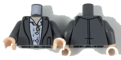 LEGO onderdeel Torso Jacket with White Shirt and Gold Pendant Pattern / Dark Bluish Gray Arms / Light Nougat Hands (973pb3267c01)