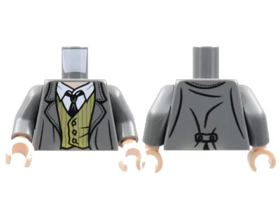 LEGO onderdeel Torso Harry Potter Jacket with Olive Green Vest with Pinstripes, White Shirt with Collar, and Tie Pattern / Dark Bluish Gray Arms / Light Nougat Hands (973pb3346c01)