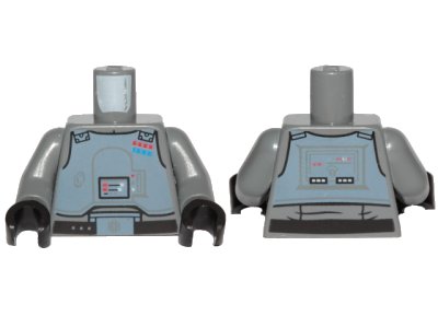LEGO onderdeel Torso Sand Blue Armor Breastplate, Gray Lines with Blue and Red General Insignia Pattern (SW General Veers) / Dark Bluish Gray Arms / Black Hands (973pb4111c01)