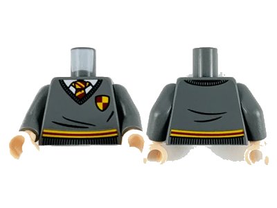 LEGO onderdeel Torso Harry Potter Sweater and Tie, Gryffindor Stripe and Shield Pattern / Dark Bluish Gray Arms / Light Nougat Hands (973pb4122c01)
