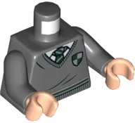 LEGO onderdeel Torso Harry Potter Sweater and Tie, Slytherin Shield and Stripe Pattern / Dark Bluish Gray Arms / Light Nougat Hands (973pb4123c01)