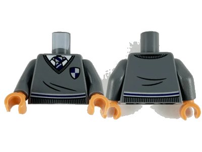 LEGO onderdeel Torso Harry Potter Sweater and Tie, Ravenclaw Shield and Stripe Pattern / Dark Bluish Gray Arms / Nougat Hands (973pb4124c01)
