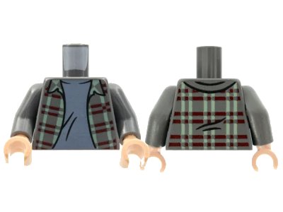 LEGO onderdeel Torso Flannel Shirt over Sand Blue T-Shirt Pattern / Dark Bluish Gray Arms / Light Nougat Hands (973pb4294c01)