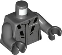 LEGO part Torso Racing Suit with Koenigsegg Logo, Black Stitching and Stripes, Badge on Back Pattern / Dark Bluish Gray Arms / Black Hands 973pb4369c01