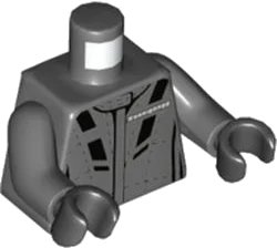 LEGO onderdeel Torso Racing Suit with Koenigsegg Logo, Black Stitching and Stripes, Badge on Back Pattern / Dark Bluish Gray Arms / Black Hands (973pb4369c01)
