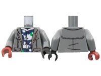 LEGO part Torso Jacket Open over Dark Blue and White Shirt Pattern / Dark Bluish Gray Arms / Black Hand Left / Dark Red Hand Right 973pb4712c01