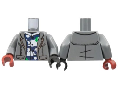 LEGO onderdeel Torso Jacket Open over Dark Blue and White Shirt Pattern / Dark Bluish Gray Arms / Black Hand Left / Dark Red Hand Right (973pb4712c01)