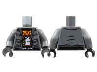 LEGO onderdeel Torso Jacket, Black Band Tour Shirt, Red and Yellow Lettering, White Logo and 'TOUR 198' Pattern / Dark Bluish Gray Arms / Black Hands 973pb4718c01