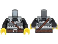 LEGO onderdeel Torso Viking Armor, Metal Studded Breastplate, Silver Shoulder Disks, Reddish Brown Strap and Belt with Buckle Pattern / Black Arms / Yellow Hands 973pb4777c01
