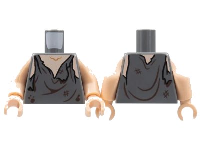 LEGO onderdeel Torso Tattered Shirt, Light Nougat Neck and Chest, Dark Brown Splotches and Wrinkles Pattern / Light Nougat Arms / Light Nougat Hands (973pb4821c01)