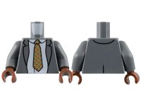 LEGO part Torso Suit Jacket, White Shirt, Medium Nougat Tie with Black and Bright Light Blue Spots Pattern / Dark Bluish Gray Arms / Reddish Brown Hands 973pb4928c01