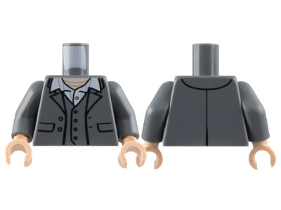 LEGO onderdeel Torso Jacket and Vest, White Shirt Collar, Light Nougat Neck Pattern / Dark Bluish Gray Arms / Light Nougat Hands (973pb5171c01)