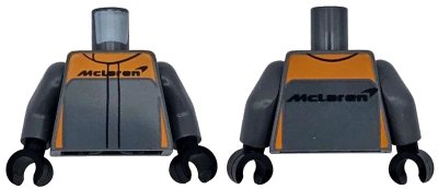 LEGO onderdeel Torso Racing Suit with Orange Trim and Black McLaren Logo Pattern / Dark Bluish Gray Arms / Black Hands (973pb5617c01)