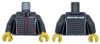LEGO part Torso Racing Jacket with Black Trim and Stripes, Red Zipper and Pockets, and White AMG Logo on Back Pattern / Dark Bluish Gray Arms / Yellow Hands 973pb5757c01