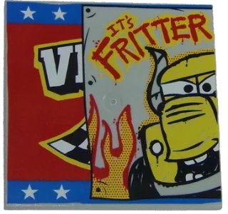 LEGO onderdeel Tile 6 x 6 with Bottom Tubes with Bus Half and 'IT'S FRITTER' Pattern (10202pb005L)