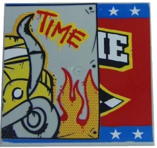 LEGO onderdeel Tile 6 x 6 with Bottom Tubes with Bus Half and 'TIME' Pattern (10202pb005R)