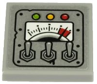 LEGO part Tile, Modified 2 x 2 Inverted with Gauge, 3 Levers and Green, Yellow and Red Lights on Metal Plate Pattern (Sticker) - Set 70432 11203pb053