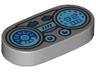 LEGO onderdeel Tile, Round 1 x 2 Oval with Silver Dashboard, Metallic Light Blue Tachometer with Number 9 and Speedometer with Number 92 Pattern (1126pb004)
