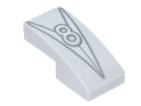 LEGO part Slope, Curved 2 x 1 x 2/3 with Metallic Silver Letter V and Number 8 Hood Ornament Pattern 11477pb127