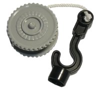 LEGO onderdeel Duplo Winch Drum Narrow Ridged with White String and Black Thick Hook Fixed with Stud Holder 13366c01