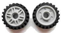 LEGO part Wheel 18mm D. x 8mm with Fake Bolts and Deep Spokes with Inner Ring with Black Tire 24mm D. x 7mm Offset Tread - Band Around Center of Tread (13971 / 61254) 13971c01