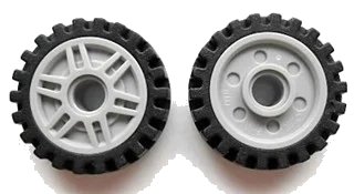 LEGO onderdeel Wheel 18mm D. x 8mm with Fake Bolts and Deep Spokes with Inner Ring with Black Tire 24mm D. x 7mm Offset Tread - Band Around Center of Tread (13971 / 61254) (13971c01)