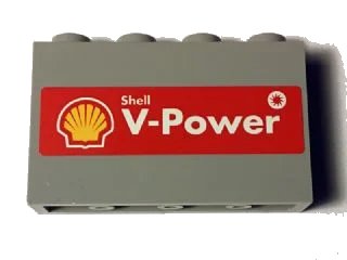 LEGO onderdeel Panel 1 x 4 x 2 with Side Supports - Hollow Studs with Shell Logo and 'Shell V-Power' on Red Background Pattern (Sticker) - Set 40194 (14718pb003)