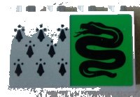LEGO part Panel 1 x 4 x 2 with Side Supports - Hollow Studs with 8 Black Spires and Snake on Green Background Pattern (Sticker) - Set 75956 14718pb018