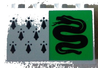 LEGO onderdeel Panel 1 x 4 x 2 with Side Supports - Hollow Studs with 8 Black Spires and Snake on Green Background Pattern (Sticker) - Set 75956 (14718pb018)