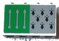 LEGO part Pannello 1 x 4 x 2 con Supporti Laterali - Studs Cavi con 8 Pinnacoli Neri e 3 Frecce su Motivo Sfondo Verde (Adesivo) - Set 75956 14718pb019
