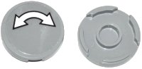 LEGO onderdeel Tile, Round 2 x 2 with Bottom Stud Holder with White Curved Arrow Double with Black Outline on Transparent Background Pattern (Sticker) - Set 60036 / 60045 14769pb010