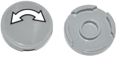 LEGO onderdeel Tile, Round 2 x 2 with Bottom Stud Holder with White Curved Arrow Double with Black Outline on Transparent Background Pattern (Sticker) - Set 60036 / 60045 (14769pb010)