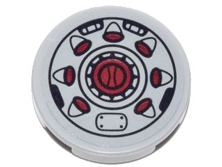 LEGO onderdeel Tile, Round 2 x 2 with Bottom Stud Holder with Black Outline and Radial Red Buttons Pattern (Sticker) - Set 70592 (14769pb153)