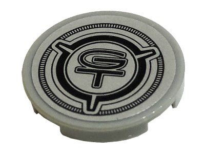 LEGO onderdeel Tile, Round 2 x 2 with Bottom Stud Holder with Black 'GT' Pattern (Sticker) - Set 10265 (14769pb404)
