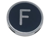 LEGO part Piastrella, Rotonda 2 x 2 con Supporto Bottone Inferiore con Lettera Maiuscola F Argento su Motivo Sfondo Nero 14769pb427