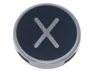 LEGO onderdeel Tile, Round 2 x 2 with Bottom Stud Holder with Silver Capital Letter X on Black Background Pattern (14769pb445)