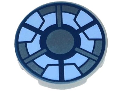 LEGO onderdeel Tile, Round 2 x 2 with Bottom Stud Holder with Dark Blue, Metallic Light Blue, and Bright Light Blue Arc Reactor Pattern (14769pb626)