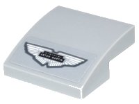 LEGO part Schräge, Gebogen 2 x 2 x 2/3 mit silbernem und schwarzem 'ASTON MARTIN' Flügel-Logo-Abzeichen Muster (Aufkleber) - Set 10262 15068pb447