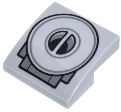 LEGO part Slope, Curved 2 x 2 x 2/3 with SW Mandalorian N-1 Starfighter Engine Air Vent with Black and Dark Bluish Gray Concentric Circles Pattern (15068pb603)