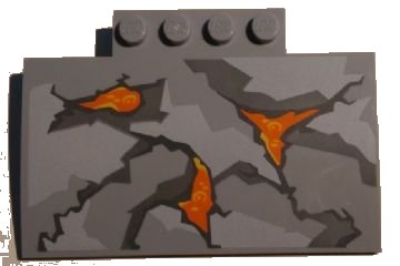 LEGO onderdeel Slope, Curved 5 x 8 x 2/3 with 4 Studs with Cracks and Lava Pattern (10722) (15625pb011)