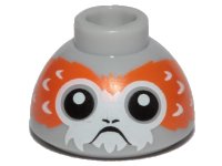 LEGO part Brick, Round 1 1/2 x 1 1/2 x 2/3 Dome Top with Porg Head, V-Shaped between Eyes Pattern 20952pb02a